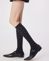 Womens Polka Dot Knee High Socks Seamless Toe Combed Cotton