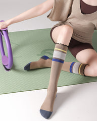 Womens Ruffle Edge Knee High Yoga Socks Non Slip Stretch