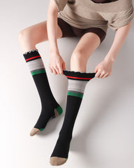 Womens Ruffle Edge Knee High Yoga Socks Non Slip Stretch