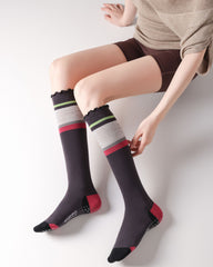 Womens Ruffle Edge Knee High Yoga Socks Non Slip Stretch