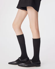 Womens Ruffle Top Knee High Socks Slouchy Ribbed Slim Look