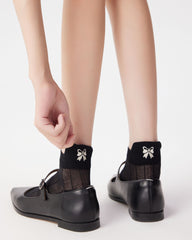 Womens Short Socks Butterfly Embroidery Soft Breathable Casual Socks