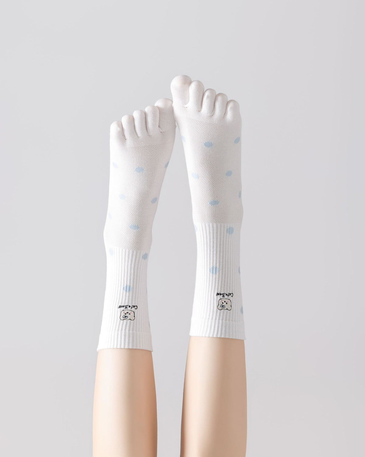 Womens Tabi Crew Socks Five Toe Bear Stripe Dot Pattern Cute Everyday Combed Cotton