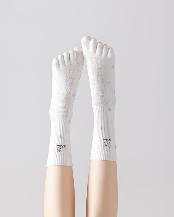 Womens Tabi Crew Socks Five Toe Bear Stripe Dot Pattern Cute Everyday Combed Cotton