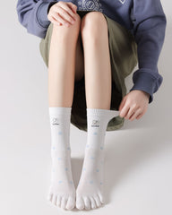 Womens Tabi Socks Five Toe Bear Stripe Dot Pattern Cute Everyday Combed Cotton