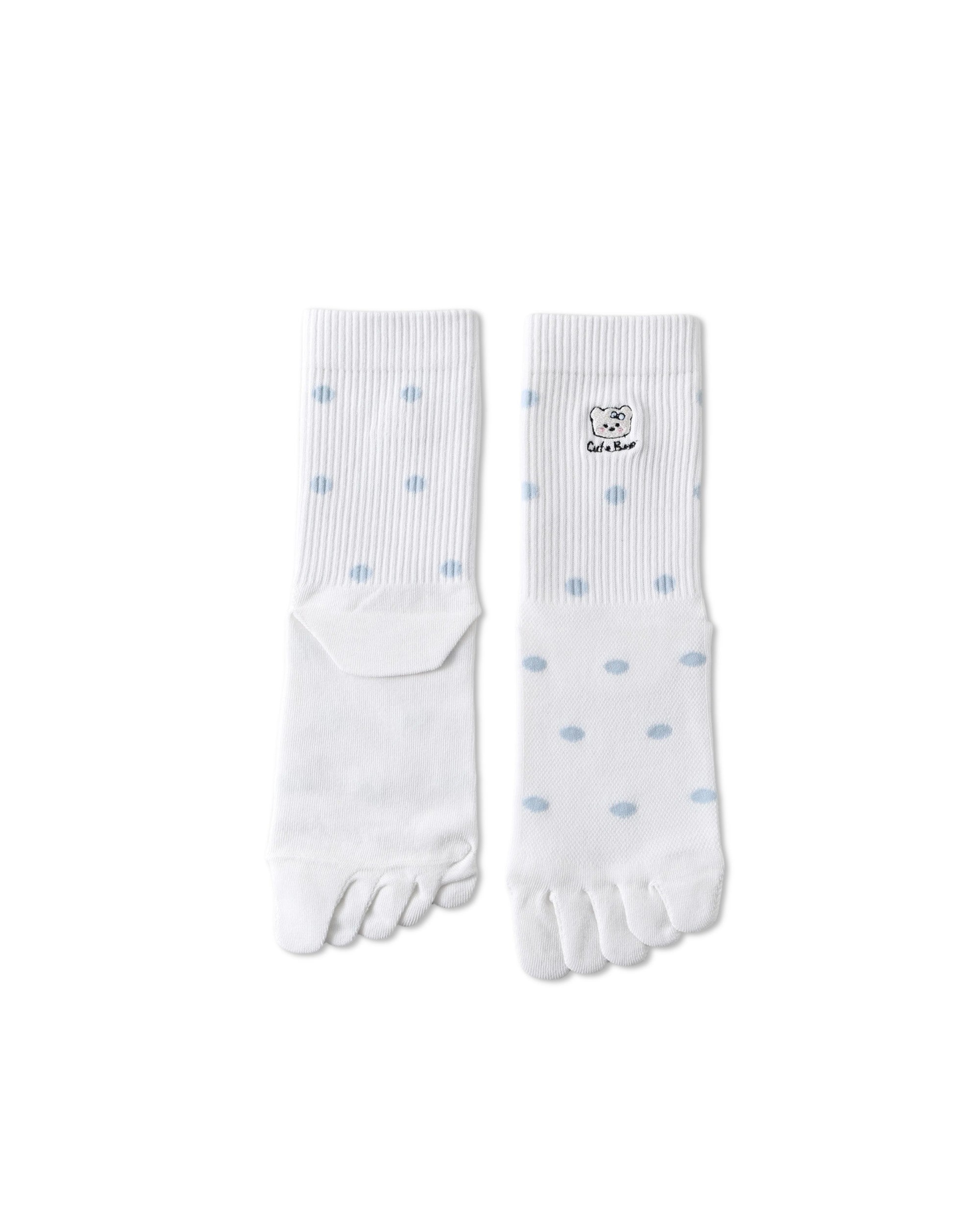 Womens Tabi Crew Socks Five Toe Bear Stripe Dot Pattern Cute Everyday Combed Cotton