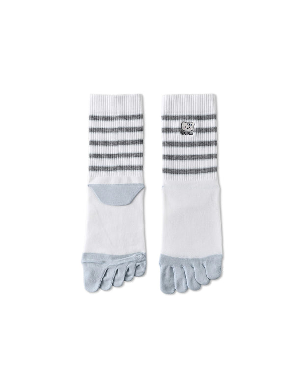 Womens Tabi Crew Socks Five Toe Bear Stripe Dot Pattern Cute Everyday Combed Cotton