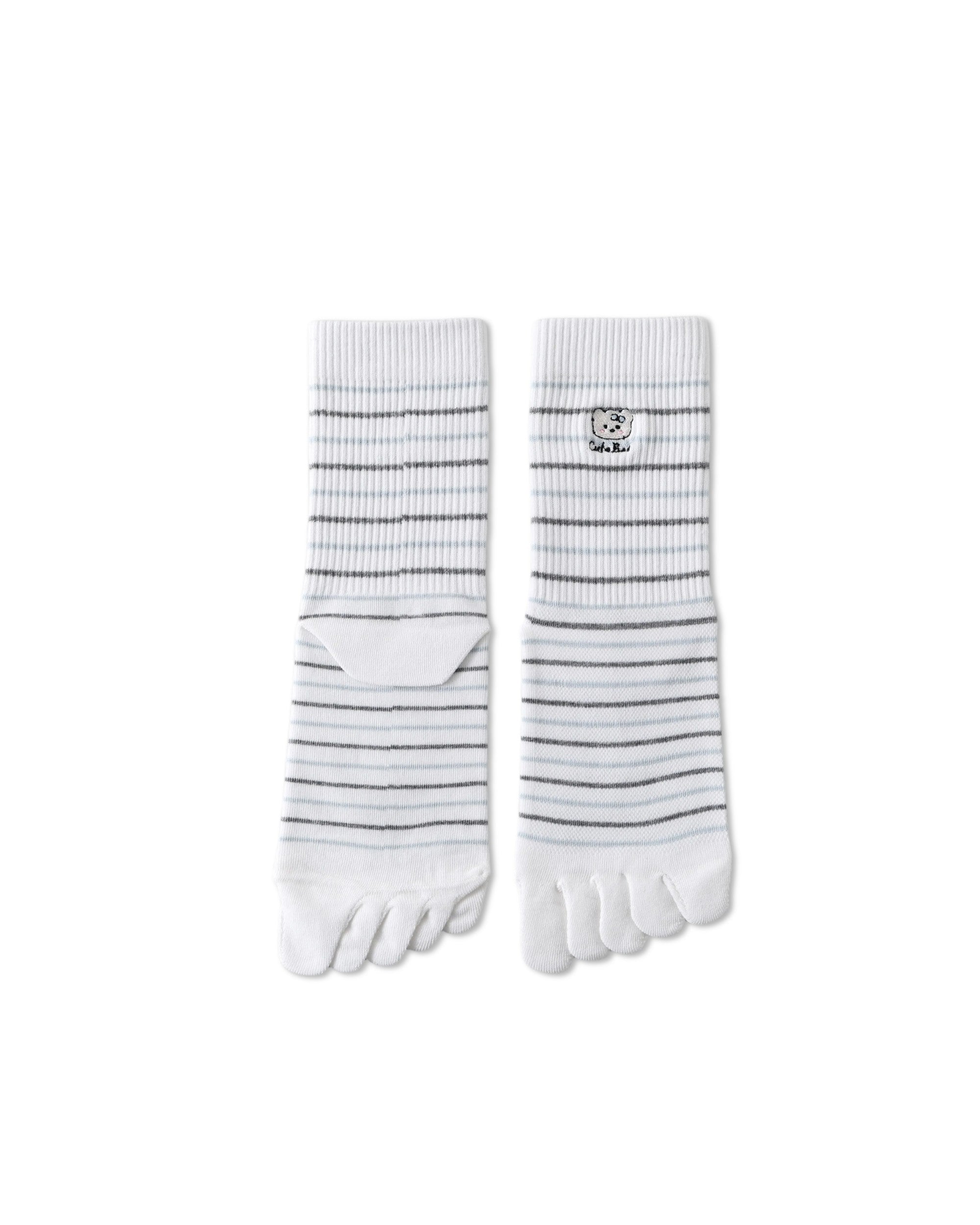 Womens Tabi Crew Socks Five Toe Bear Stripe Dot Pattern Cute Everyday Combed Cotton