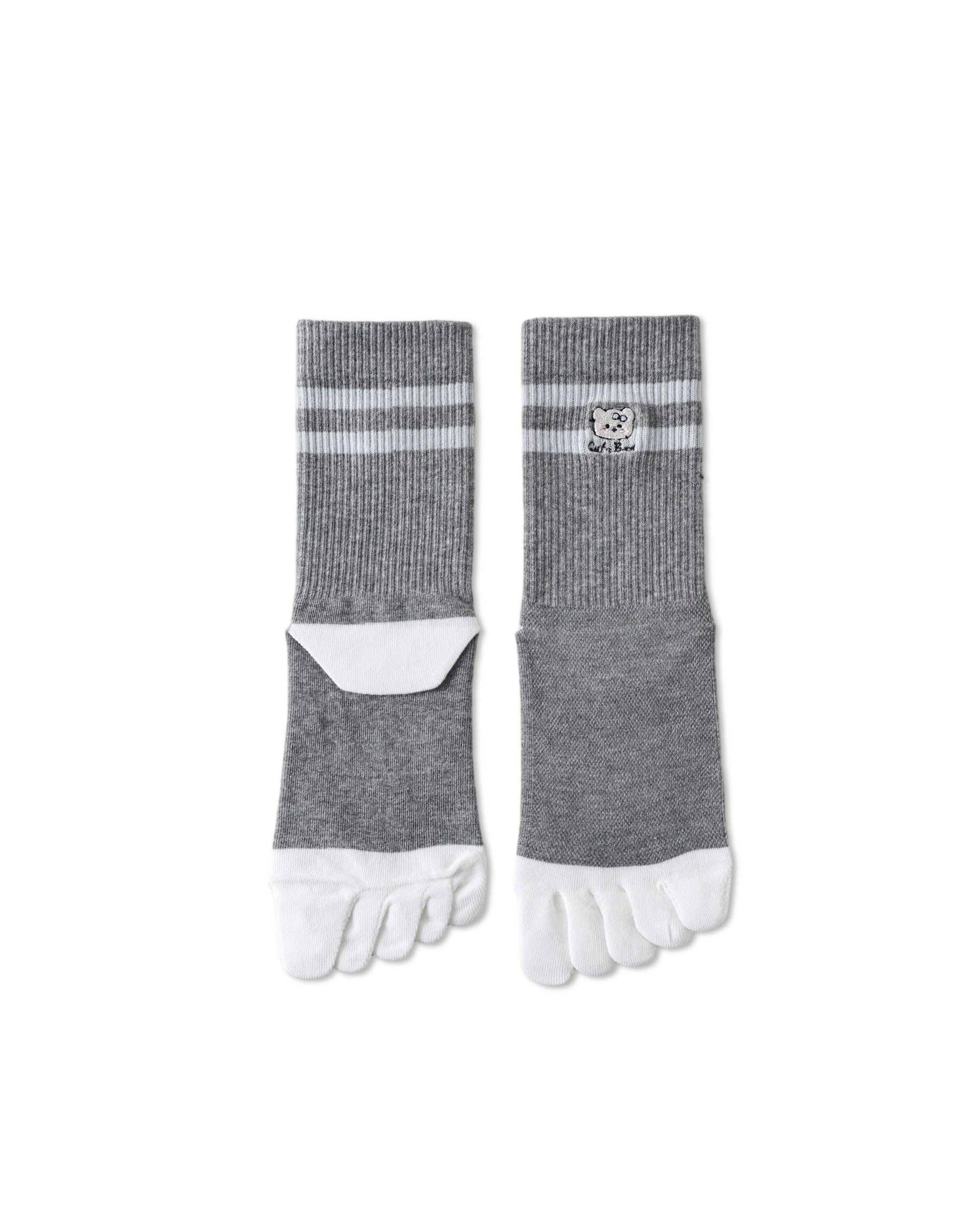 Womens Tabi Crew Socks Five Toe Bear Stripe Dot Pattern Cute Everyday Combed Cotton