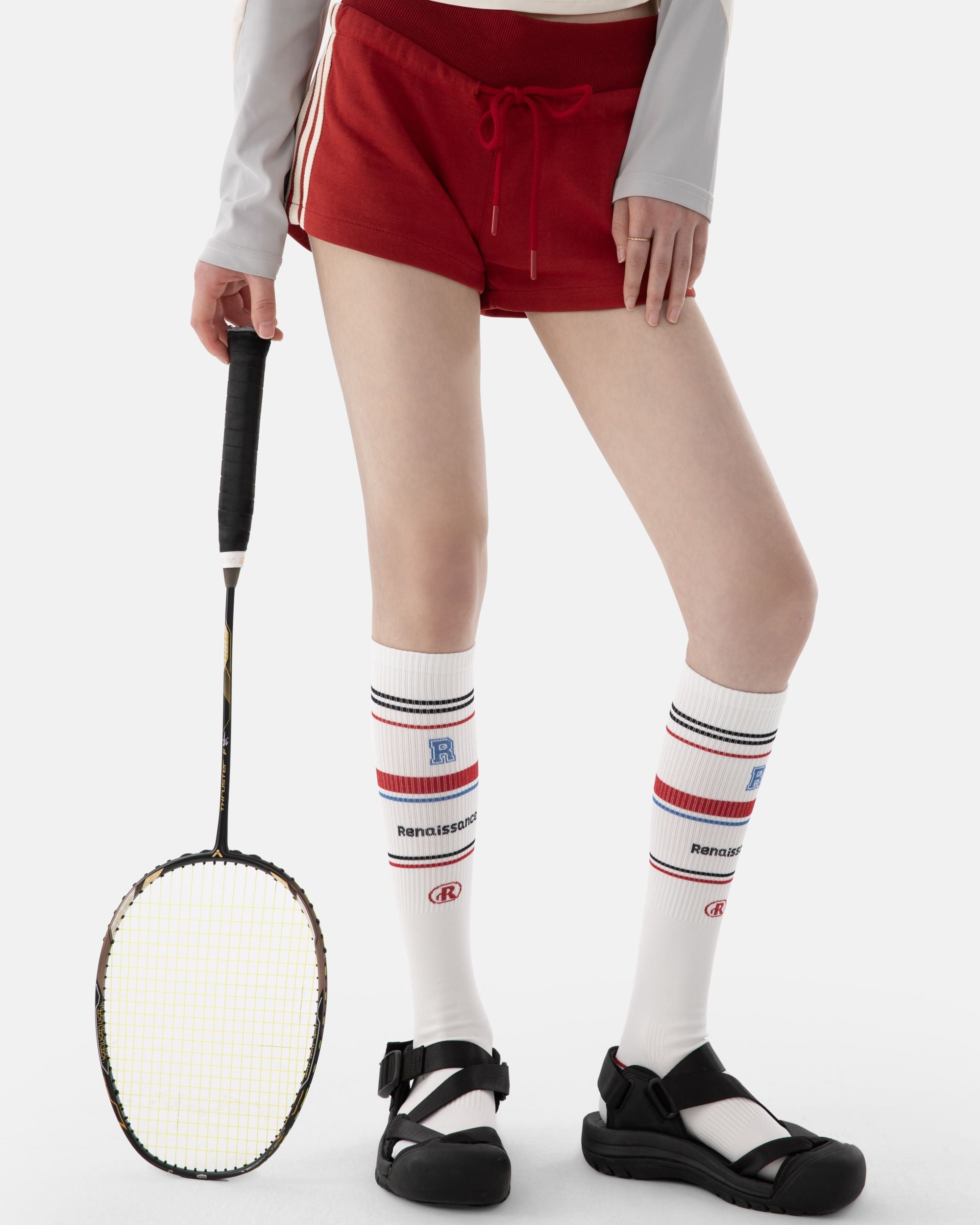 Womens White Stripe Sports Knee High Socks PLA Breathable Athletic Socks Main image