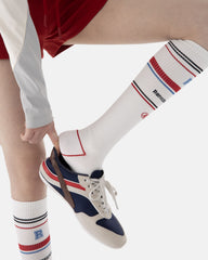 Womens White Stripe Sports Knee High Socks PLA Breathable Athletic Socks