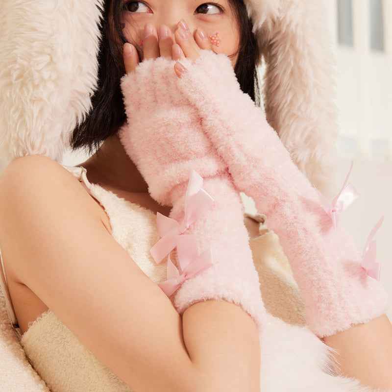 Coral Velvet Women's Half Finger Gloves Thick Fingerless Warm Soft Gloves