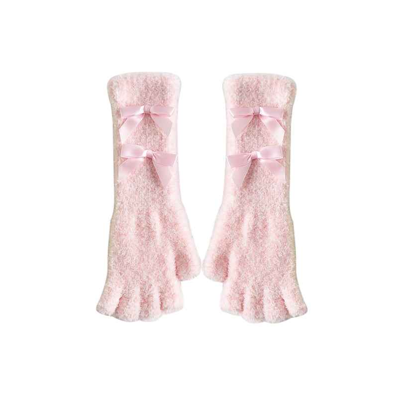 Coral Velvet Women's Half Finger Gloves Thick Fingerless Warm Soft Gloves