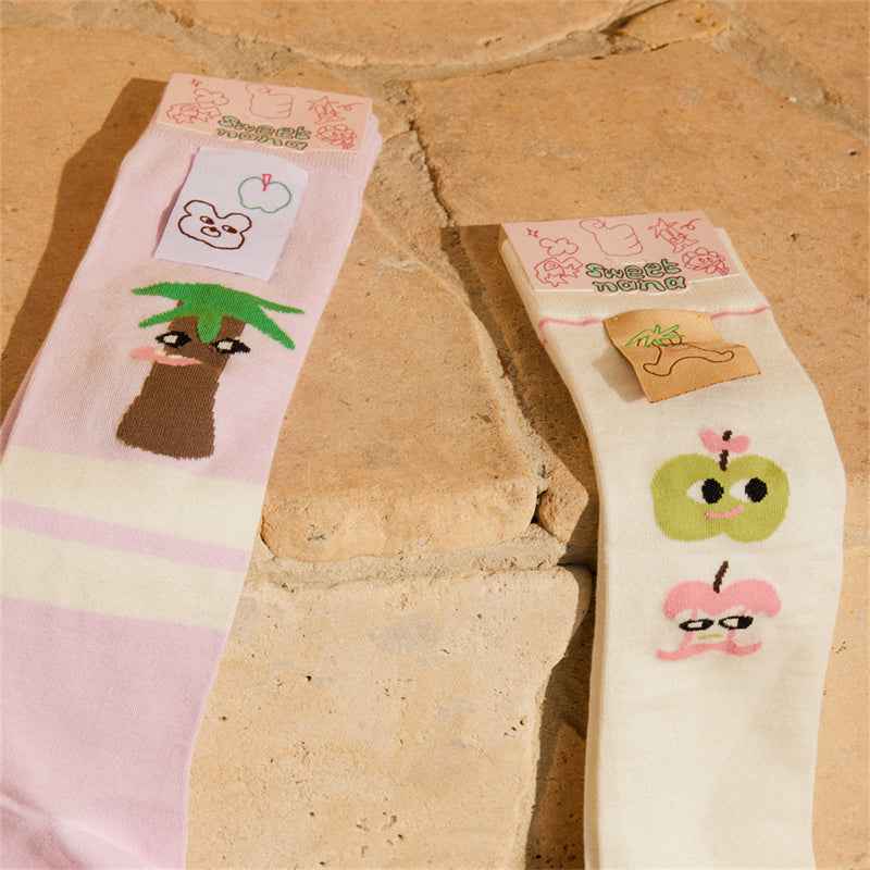 Sweetnana cartoon knee high seamless socks series ,sweat-absorbent and deodorant pure cotton stocking for women,Island style,fashion socks, cute calf socks,compression stocking.