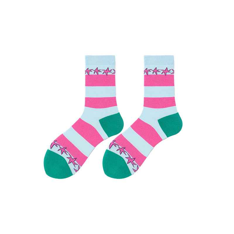 Sweetnana Seamless Women’s Cotton Crew Socks - Simple Pattern Series - Trendy, Cute, Cozy, and Comfortable Women's Stockings