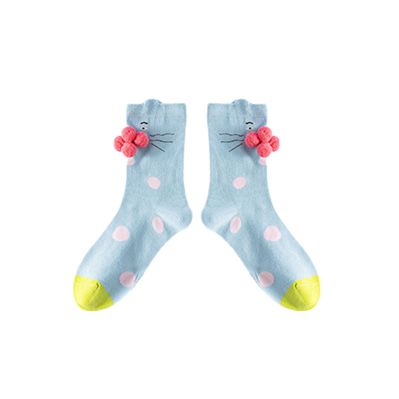 3-Pack Women Cotton Crew Socks Tabby Cat Kawaii Cute Casual
