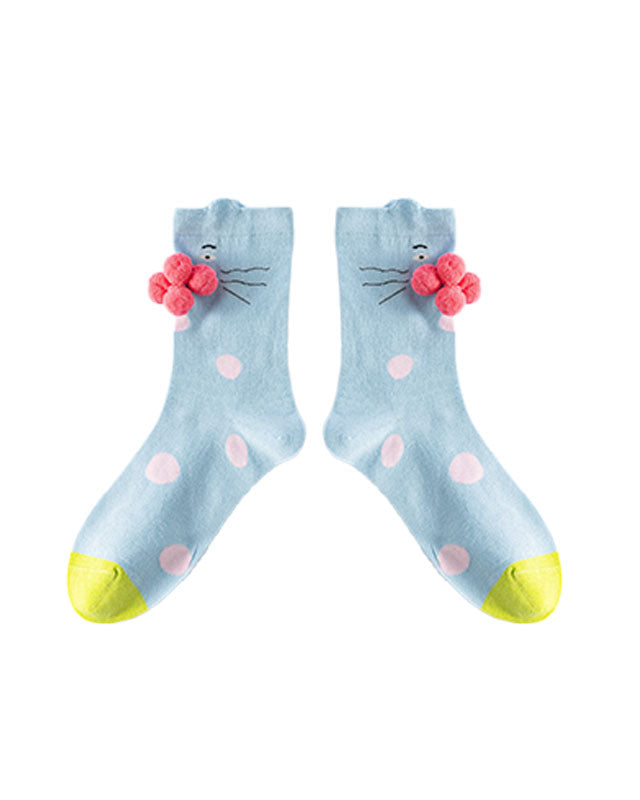 Women Cotton Crew Socks Tabby Cat Kawaii Cute Casual - SWEET NANA
