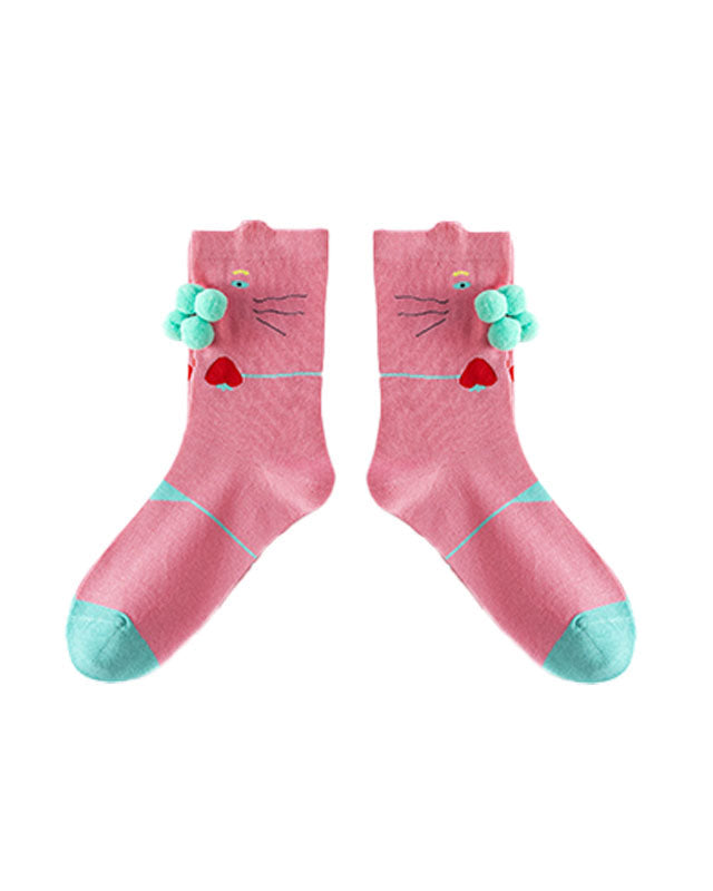 Women Cotton Crew Socks Tabby Cat Kawaii Cute Casual - SWEET NANA