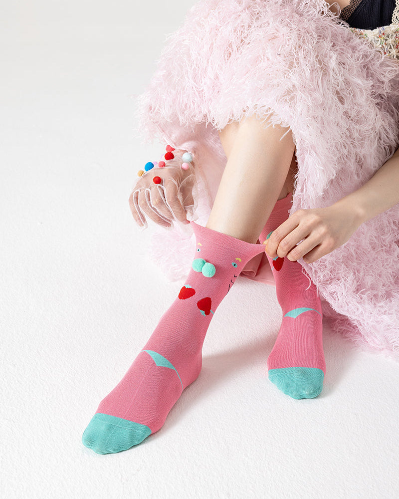 Women Cotton Crew Socks Tabby Cat Kawaii Cute Casual - SWEET NANA