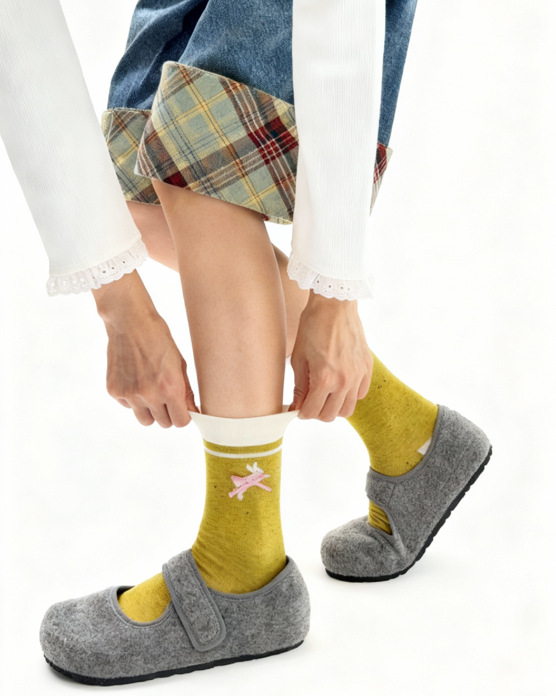 여성 크루 양말 버니 시리즈 면 귀여운 자카드 리본 캐주얼 양말