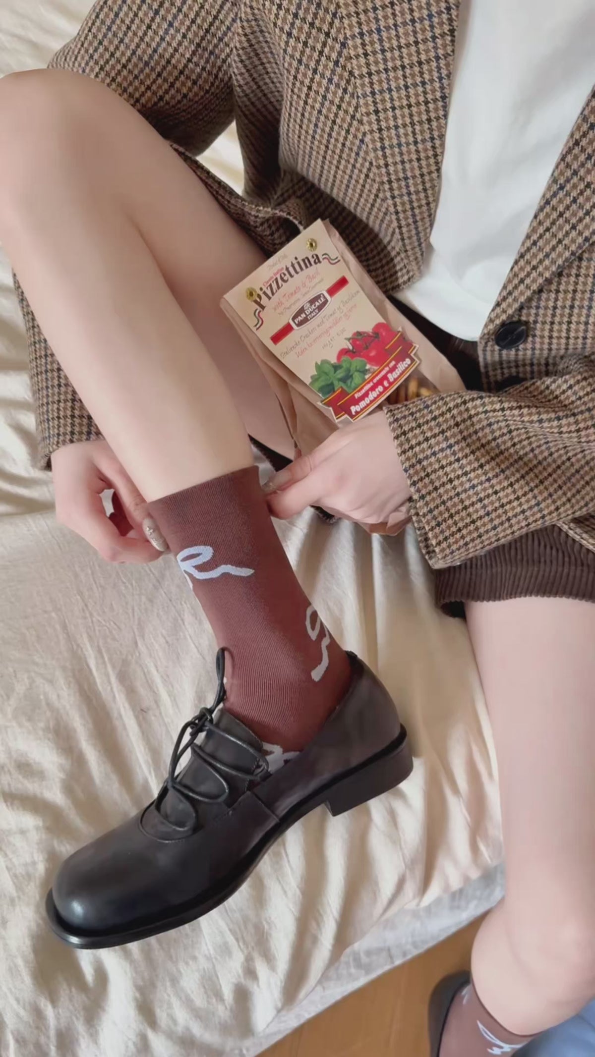 Bow Pattern Cotton Crew Socks