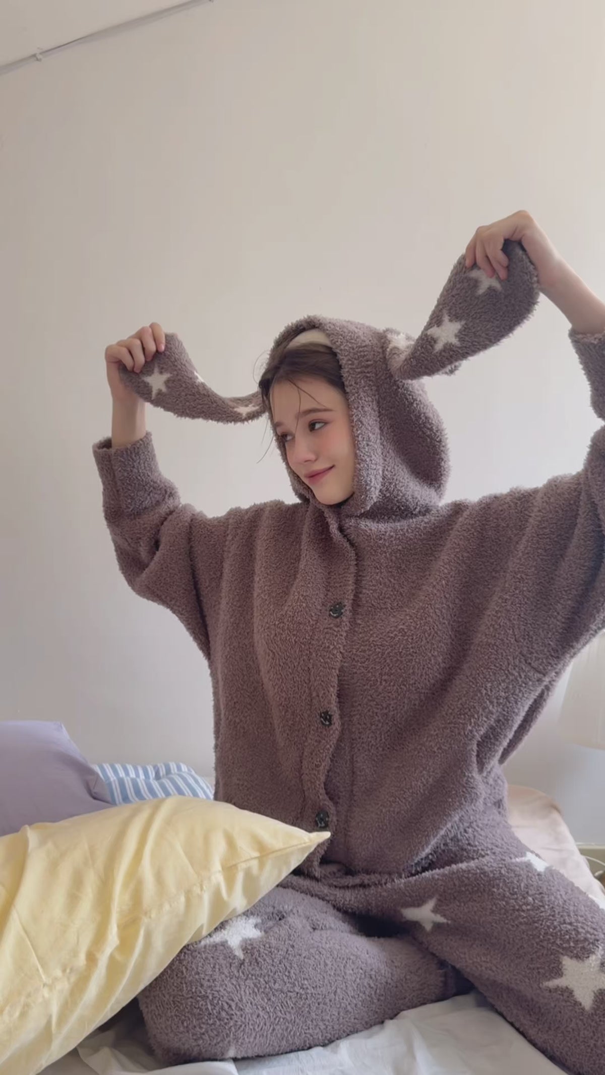 Starry Bunny Hood Plush Lounge Set