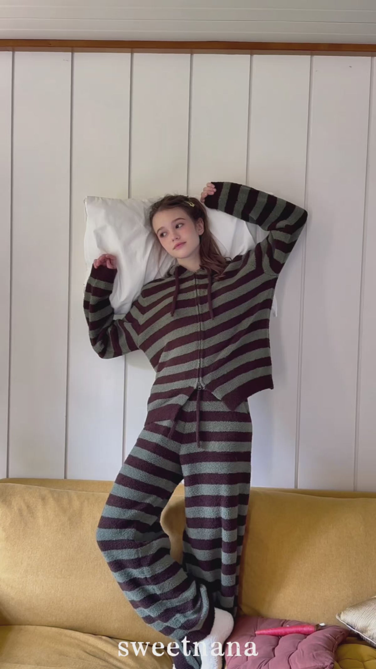 Forest Stripe Hooded Plush Lounge Set