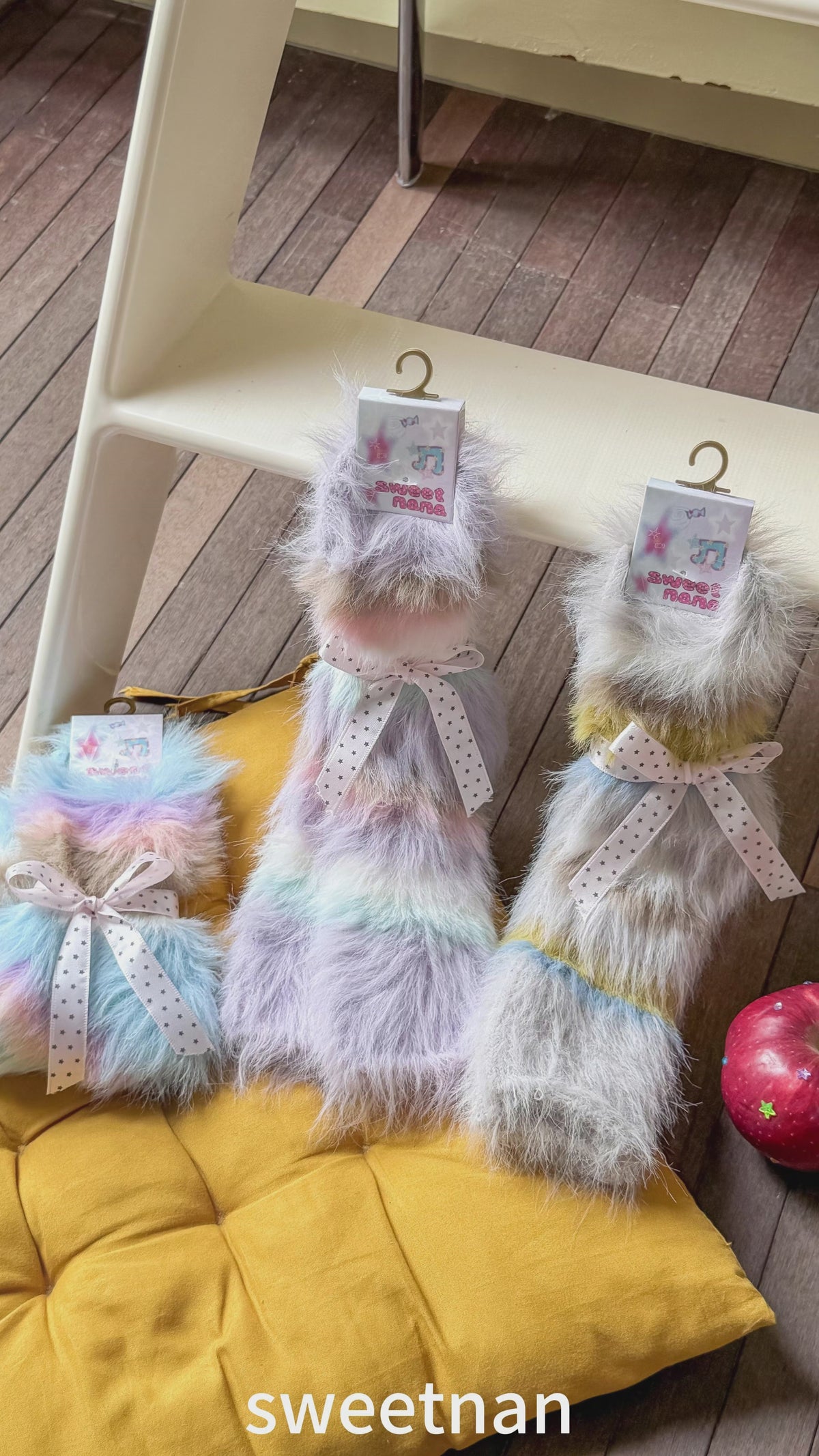 Rainbow Stripe Long Pile Cozy Crew Socks