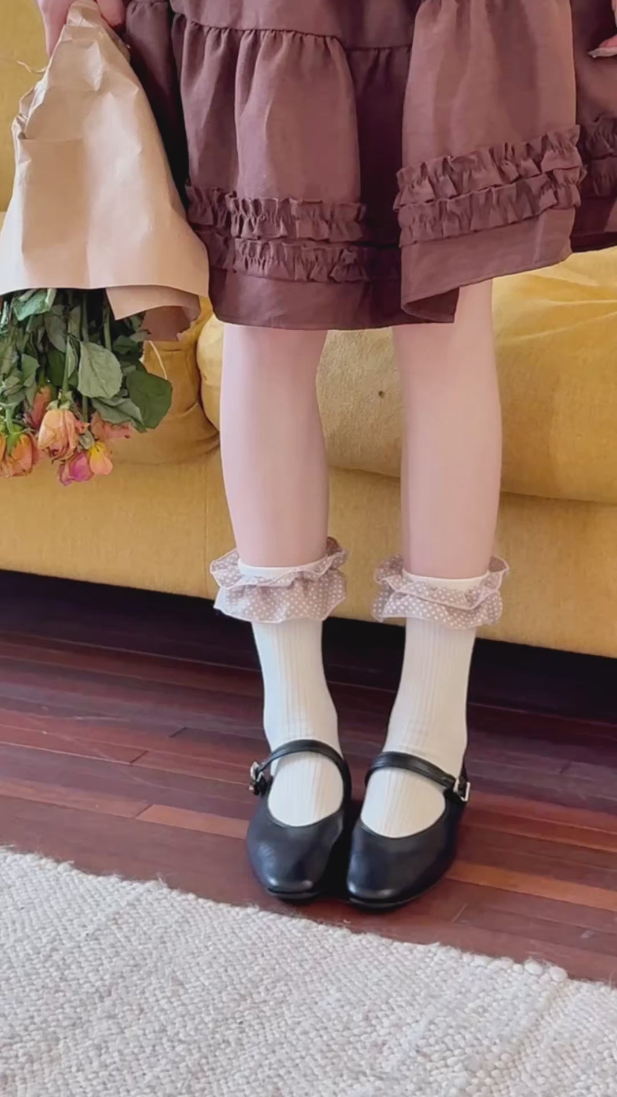 Star Polka Dot Ruffle Ribbed Cotton Crew Socks