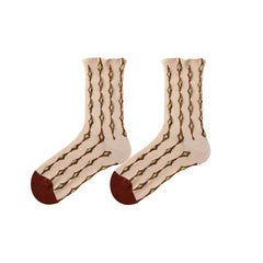 Sweetnana F/W Personal Socks for Women, Vintage Socks with Embossed Design, Warm Cozy Crew Socks.