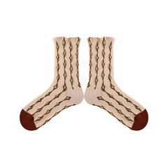 Sweetnana F/W Personal Socks for Women, Vintage Socks with Embossed Design, Warm Cozy Crew Socks.